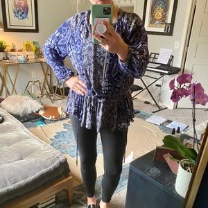Gathered Indigo Blouse Size Small by Free People